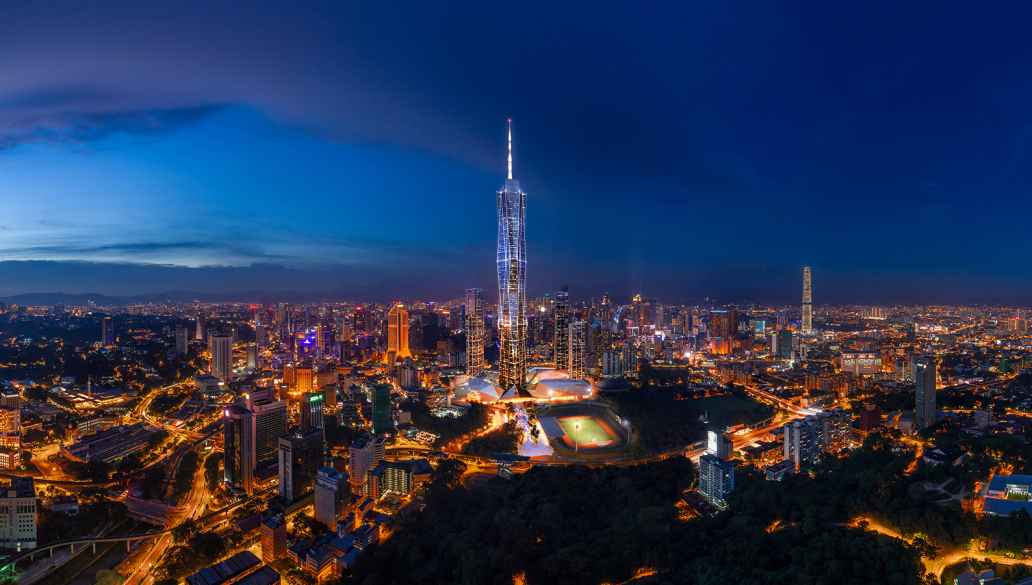 Lone standing skyscraper at night